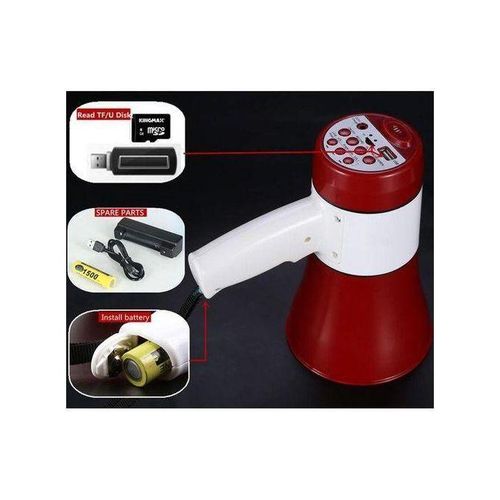 product_image_name-Generic-Megaphone Rechargeable Où Avec Pile avec câble spiralé Mégaphone Portable Bluetooth, Enregistrement, USB, Carte Mémoire Avec Batterie Rechargeable  NN-1