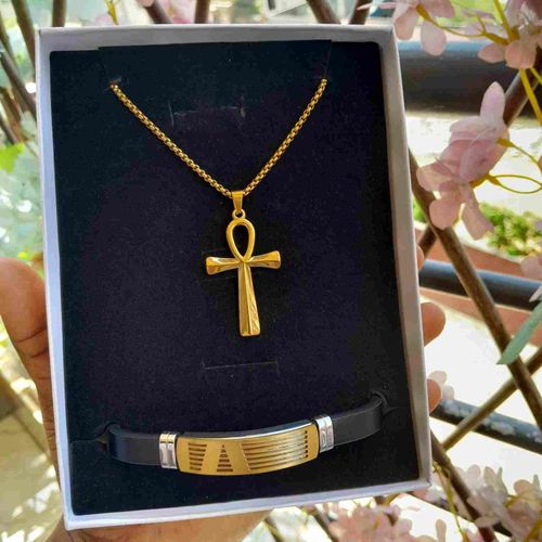 product_image_name-Fahion-Box cadeau longue chaîne Homme 60cm Doré et bracelet  Doré,   En Acier Inoxydable Pendentif croix de jesus , crucifix idéal cadeau de saint valentin, anniversaire,  mariage, baptêmes -1