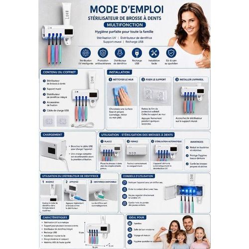 Generic Mode Stérilisa­teur Brosse à Dents Multifonction – UV & Distributeur Dentifrice - image 2