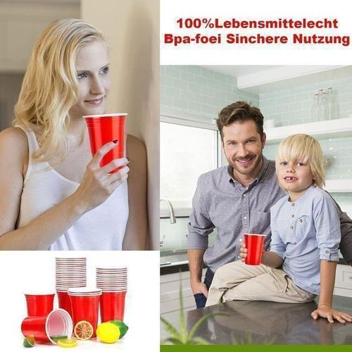 product_image_name-Generic-Agréable Lot De 50 Gobelets Réutilisables En Plastique Rouge-2