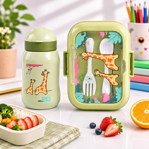 Generic Kit Repas Enfant 2 Pièces – Lunch Box avec Couverts + Gourde - image 3