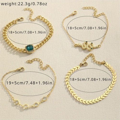 product_image_name-CALLIARA-Set de 4 Bracelets Empilables Serpent Émeraude Niche, Design Épi de Blé Nacre Luxe Léger, Bijou de Poignet Personnalité Élégant-4