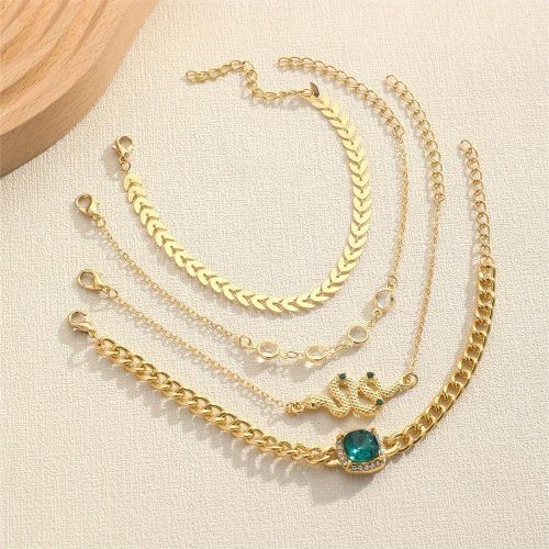 product_image_name-CALLIARA-Set de 4 Bracelets Empilables Serpent Émeraude Niche, Design Épi de Blé Nacre Luxe Léger, Bijou de Poignet Personnalité Élégant-5