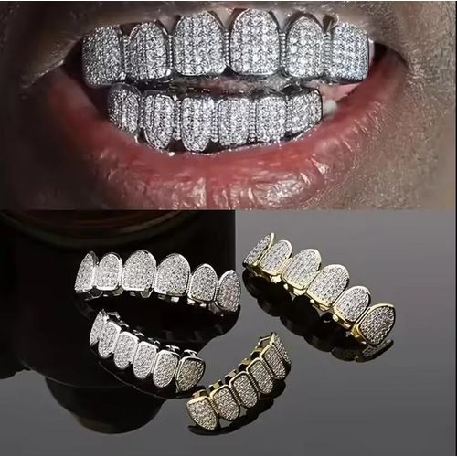 product_image_name-Generic-Ensemble de dents HipHop CZ pour Unisex Haut Bouche inférieure Or Couleur Argent Dents Bouchon Dentaire amovible-3