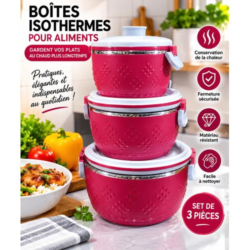 Generic Set de 3 Boîtes Isothermes pour Aliments – Conservation Chaud & Froid – Empilables