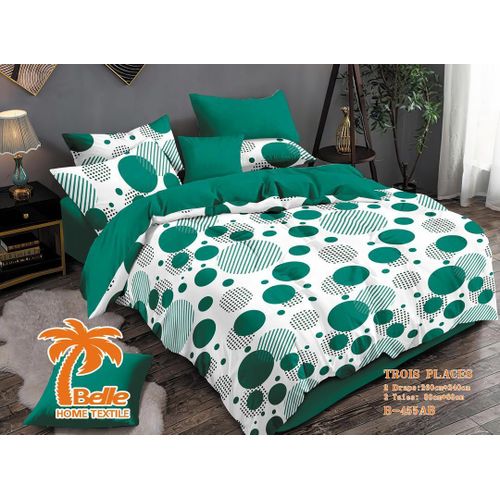 product_image_name-Belle-Lot de 2 Draps et 2 Taies - Confort et Élégance pour Lit 3 Places- BLANC -VERT-1