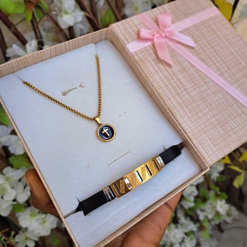 product_image_name-Fashion-Bijoux chaîne homme croix Doré 2en1 chaîne et bracelet pendentif ensemble bijoux accessoire homme inox luxe mode stylé garçon cadeau Homme coffret cadeau anniversaire homme fête pères Saint Valentin Mariage amour cœur -2