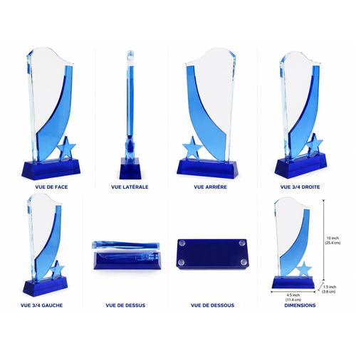 Generic Trophée Cristal Rectangle Bleu à Bords Diamantés - image 5
