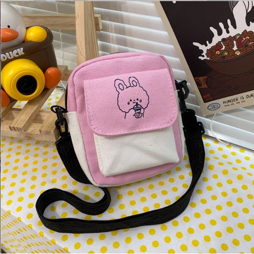 product_image_name-Fashion-Sac à Bandoulière En Toile Pour Femme -BT09- Rose/blanc-1