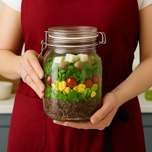 product_image_name-Generic-Bocal en verre hermétique à couvercle- Capacité de 1.5L- Clip pour la conservation des aliments- Bocal en verre transparent, bocal à épices avec joint en silicone-1