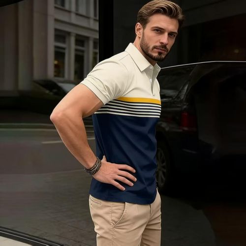 product_image_name-Fashion-Chemise décontractée d'affaires poio bicolore à la mode et polyvalente pour hommes-4