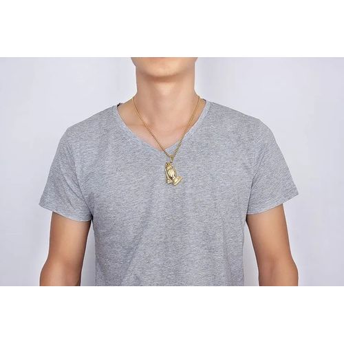 product_image_name-Fashion-Chaîne Hommes  En  Acier Inoxydable Doré  Pendentif Main De Prière 60 Cm-2