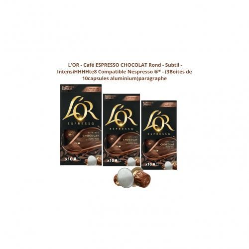 L'OR - Café Espresso - Chocolat - Rond - Subtil - Compatible Nespresso ®* -  10 lots de 10 capsules aluminium