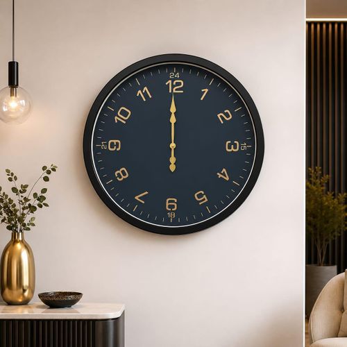 Generic Horloge Murale Design Ronde – Noir et Doré – Élégante et Moderne