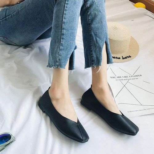 product_image_name-CALLIARA-Chaussures Ballerines Plates Rétro Femmes Noires à Bout Carré, Tige en Cuir Souple, Semelle Douce, Col Rond Bas, Polyvalentes et Confortables pour le Bureau-5