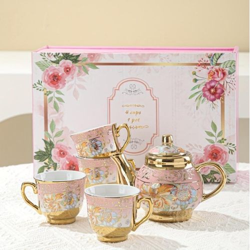product_image_name-Generic-5PCS Tasse De Caffee,Verre De Thé,1 Théière + 4Verre De Thé，Service à Thé Créatif En Céramique Plaqué Or De Style Européen-3