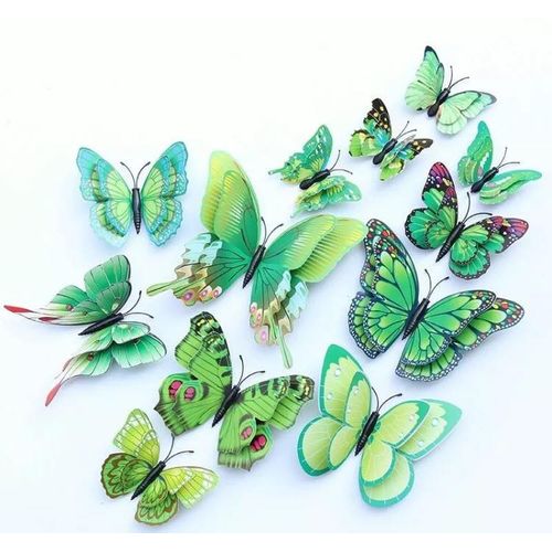 product_image_name-Generic-12 Papillons 3D Doubles Ailes Magnétiques - Verts-1