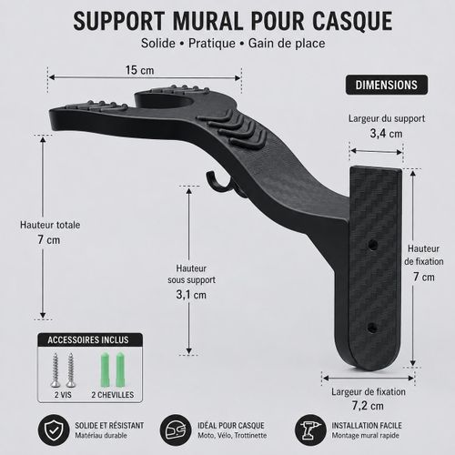 Generic Support mural pour casque de moto et vélo électrique - image 2