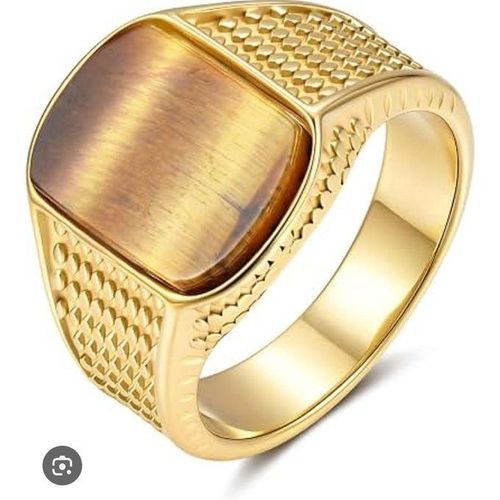 Generic Bague Homme Acier Pierre ŒIL DE TIGRE BRUN