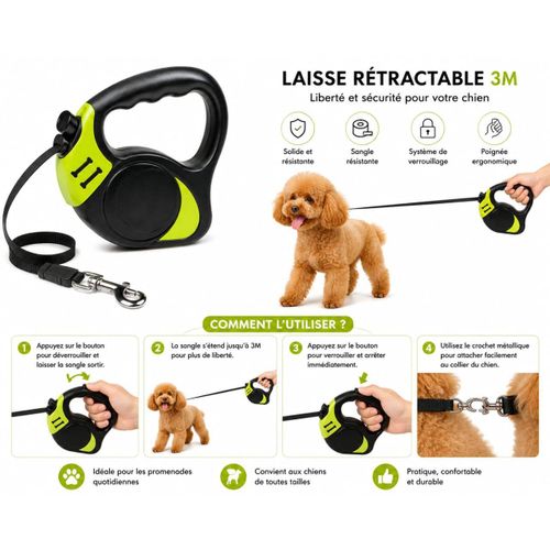 Generic Laisse Rétractable Automatique pour Chien – Enrouleur Robuste