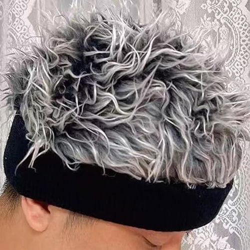 product_image_name-Generic-Cap de perruque synthétique texturée/ébouriffée pour hommes et femmes - Design tricoté résistant à la chaleur avec cheveux encadrant le visage expressif - Noir et gris-8