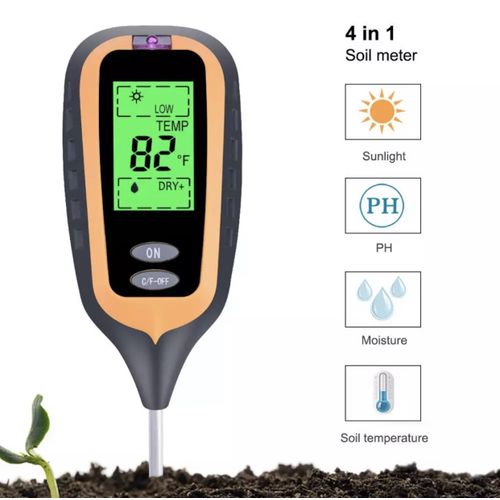 Humidimètre du sol 4 en 1, température numérique des plantes/humidité du  sol/PH-mètre/intensité de la lumière du soleil/humidité de l'environnement  Affichage LCD rétroéclairé pour le jardinage, l'ag 