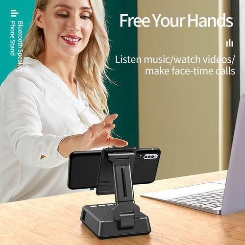 Generic Support de Téléphone Portable avec Haut-parleur Bluetooth, Support de Bureau-Noir - image 6