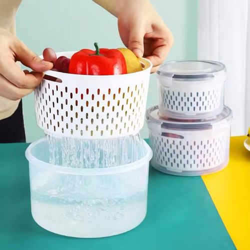 product_image_name-Generic-Pack de 3 Boîtes de Conservation Hermétiques avec Paniers Égouttoirs – Bac à Légumes et Fruits pour Réfrigérateur – Passoire Intégrée – Transparent-4