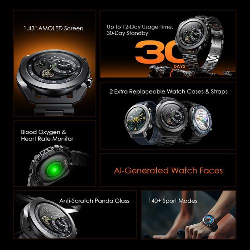 product_image_name-Oraimo-Montre intelligente Watch Pro X Amoled 1.43'' IP68 avec 2 boîtiers de montre et bracelets remplaçables-8