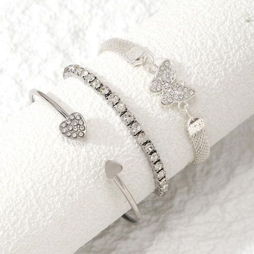 product_image_name-Fashion-Women Crystal Butterfly Link Bracelet Set 3 in 1-3
