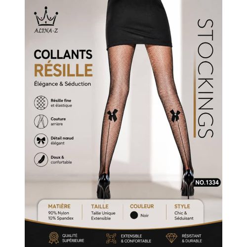 Generic Collants Résille Élégance & Séduction avec Nœuds - Noir - Taille Unique