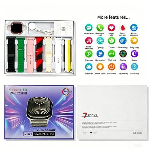 Generic Montre connectée S12 Pro Max 49 mm avec écran AMOLED 2,3", appels Bluetooth et lot de 7 bracelets – Compatible Android et iOS