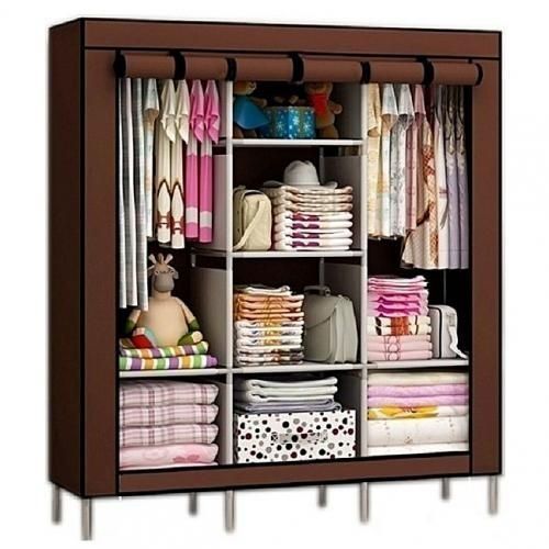 Generic ARMOIRE PENDERIE MOBILE DÉMONTABLE + HOUSSE - GRIS à prix pas cher