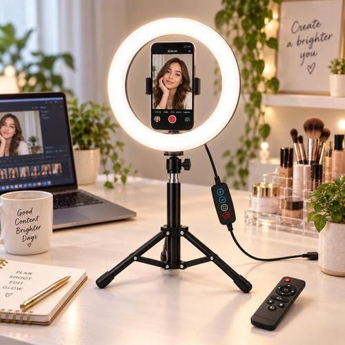 Generic Anneau Lumineux LED Ring Light Dimmable avec Télécommande et Support Smartphone - image 2