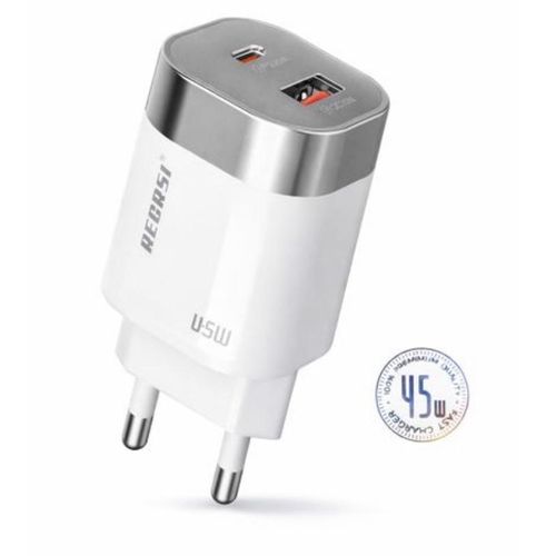 RECRSI Chargeur Rapide 45W équipé de deux ports USB-A et USB-C