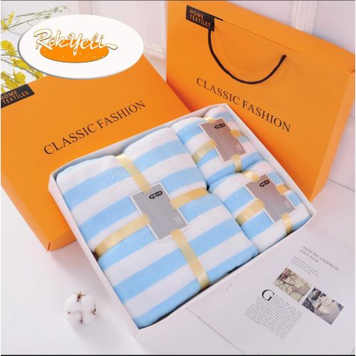 product_image_name-Mode-Pack De 3 Serviettes De Bain Rayées Douces & Absorbantes – Ensemble  Serviettes De Luxe, Grande Serviette + Visage + Main – Confort Luxe & Élégance Quotidienne - Bleu Blanc-1