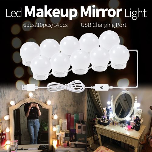 Generic 10pcs Lumière LED Pour Miroir De Maquillage Courtoisie  D'Hollywood,3 Modes Couleurs, Ampoule USB 12V - Prix pas cher