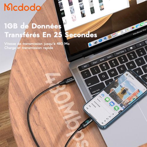 product_image_name-Mcdodo-Câble USB-C vers LIGHNING 36W - 1.2M en Nylon tressé - Pour iPhone et Tablette Apple - Noir-4