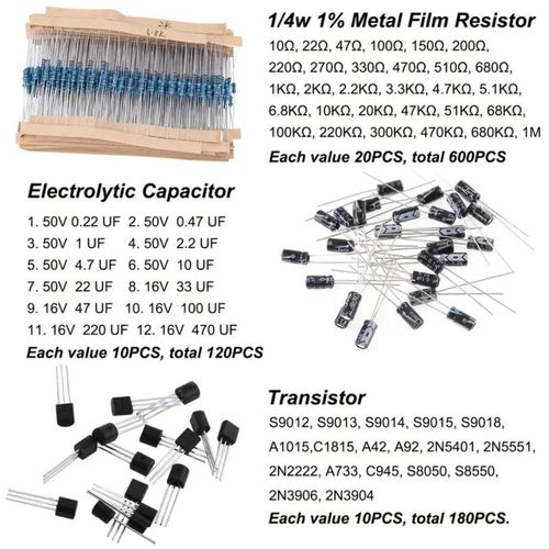 Generic 1400pcs Kit de composants électroniques 6 en 1 : résistances et cellules électrolytiques - image 4