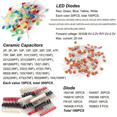 Generic 1400pcs Kit de composants électroniques 6 en 1 : résistances et cellules électrolytiques - image 5