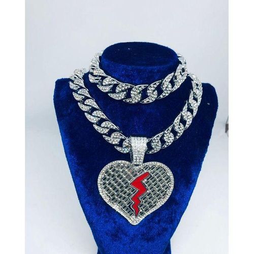 product_image_name-Generic-Chic Chaîne En Strass Or Chaîne Luxueuse Bling Médaillée Coeur Brisé-1