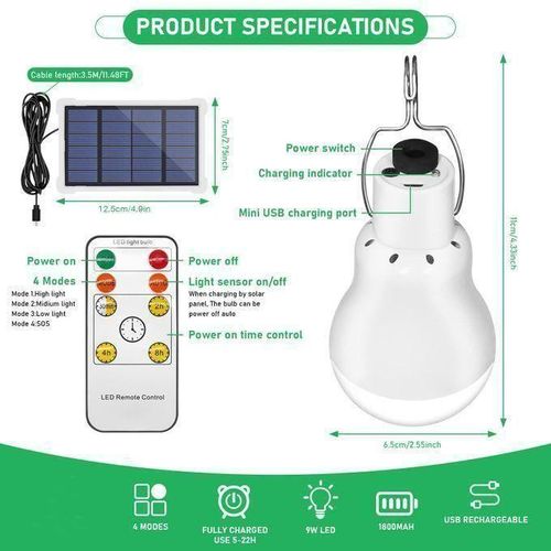 Generic Ampoule D'éclairage Solaire Portable à LED Rechargeable GH - image 2