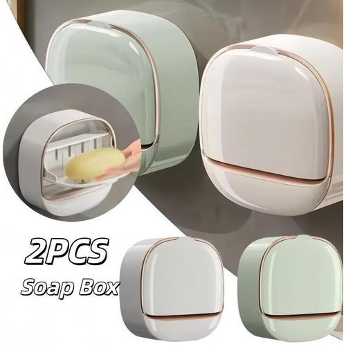 product_image_name-Generic-Lot de 2 boîtes à savon murales avec couvercle, support à savon de luxe léger, boîte à savon sans perçage, égouttoir à savon pour salle de bain et cuisine-1