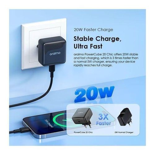 product_image_name-Oraimo-Kit de chargeur mural GaN 20 W avec câble Type-C -3