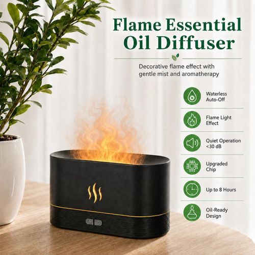 NOVOO Flame Aromatherapy Machine, Home Office Table Seven Color Flame Ultra Silent Air Humidifier - image 3