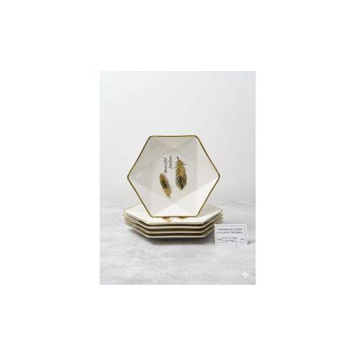 Generic Plateau décoratif hexagonal – Motif plumes dorées - image 3