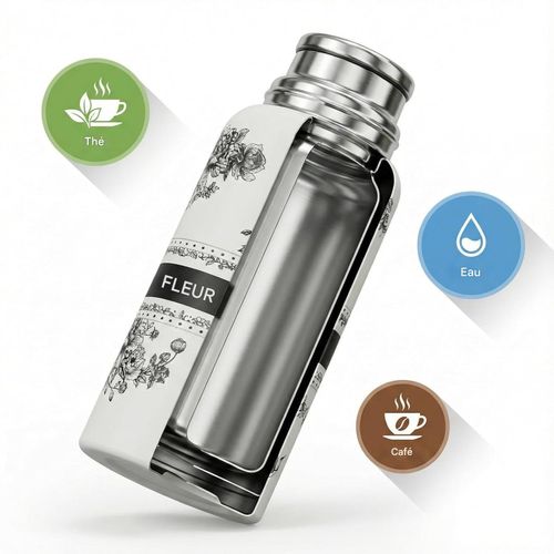 product_image_name-Harajuku Mini-Bouteille d'eau isotherme Flower Cup 800 ml, en acier inoxydable, élégante avec motif floral noir et blanc et bandoulière pratique-3