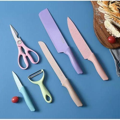 Generic Set de Couteaux de Cuisine 6 Pièces avec Ciseaux et Éplucheur - image 3