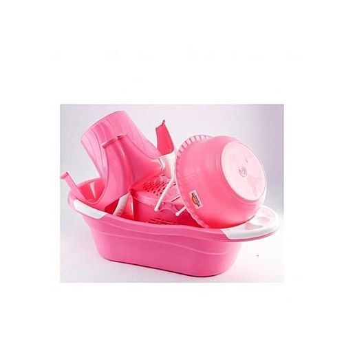 product_image_name-Generic-Kit Complet Pour Bébé - Vase + Bol + Savonnière + Chaise + Seau + Poire A Lavement - Rose/blanc-1