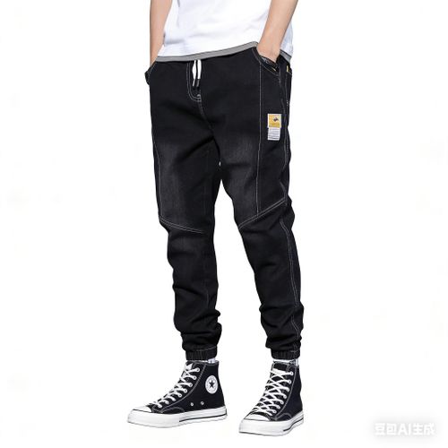 product_image_name-TOUPHY-Jean Joggers pour Hommes en Denim à Haute Élasticité avec Perforations – Noir-1